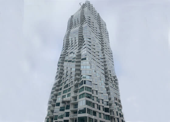 Exterior view of the MIRA tower high-rise apartment building in San Francisco