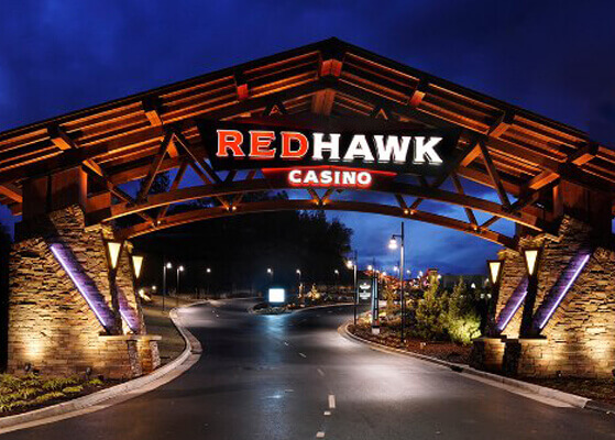 Parking lot enclosure sign at the Redhawk Casino in Placerville, California